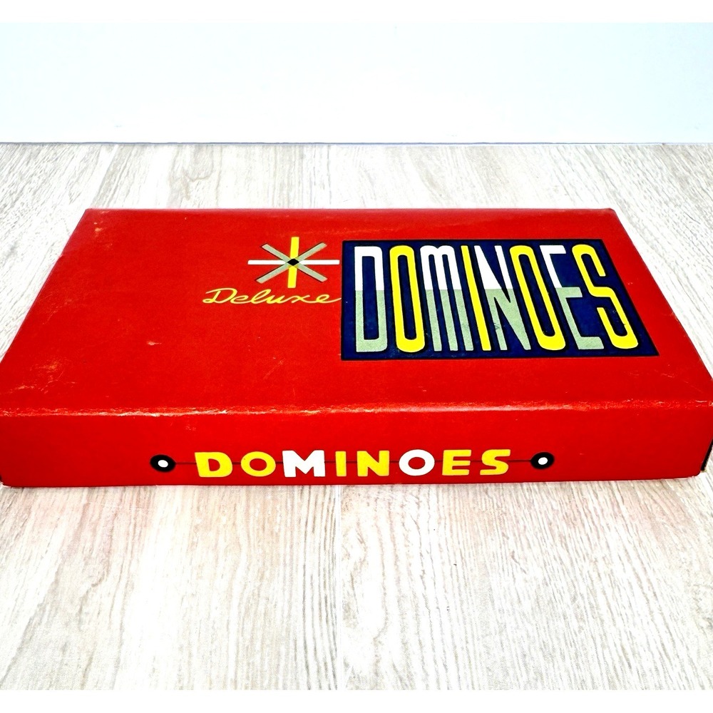Vintage Deluxe Dominoes Set In Box Black Tiles Color Dots Classic Game